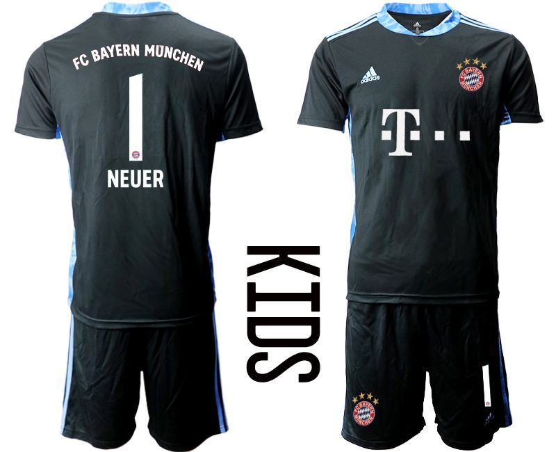 Youth 2020-2021 club Bayern Munich black goalkeeper #1 Soccer Jerseys